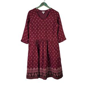 Garnet Hill Bohemian Pocket Midi, Pocket Silky Lined Dress, RARE Print, HTF